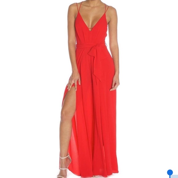 red jumpsuit split leg